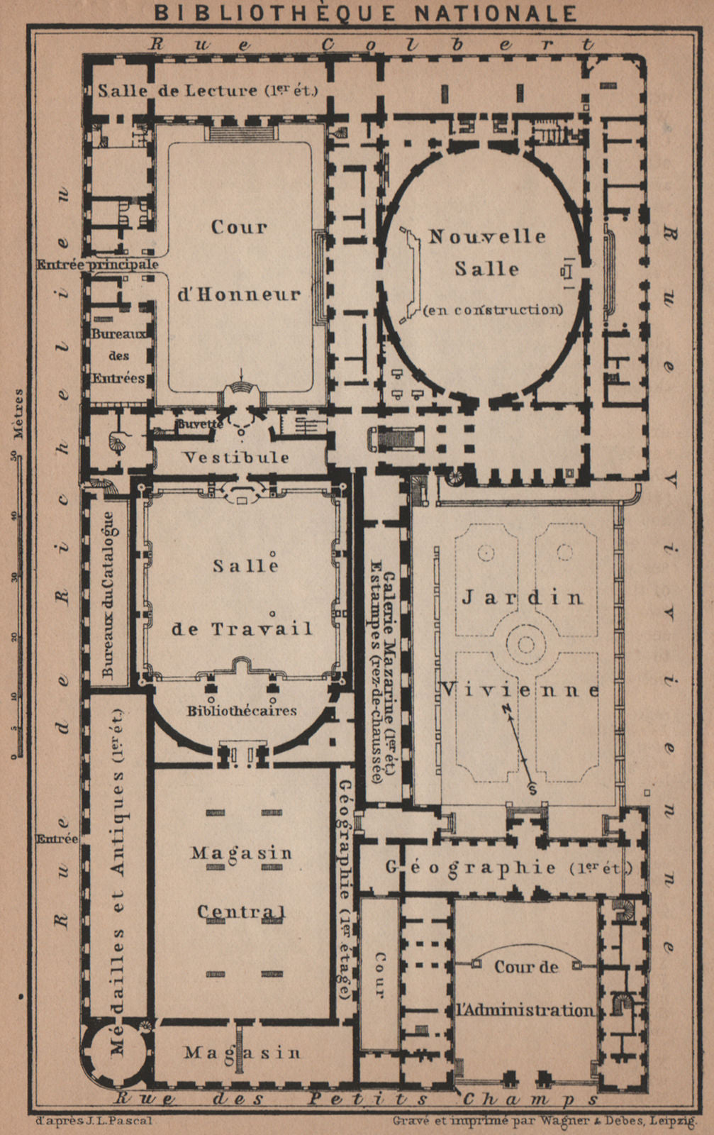 BIBLIOTHÈQUE NATIONALE DE FRANCE floor plan. Richelieu site. Paris 1900 map